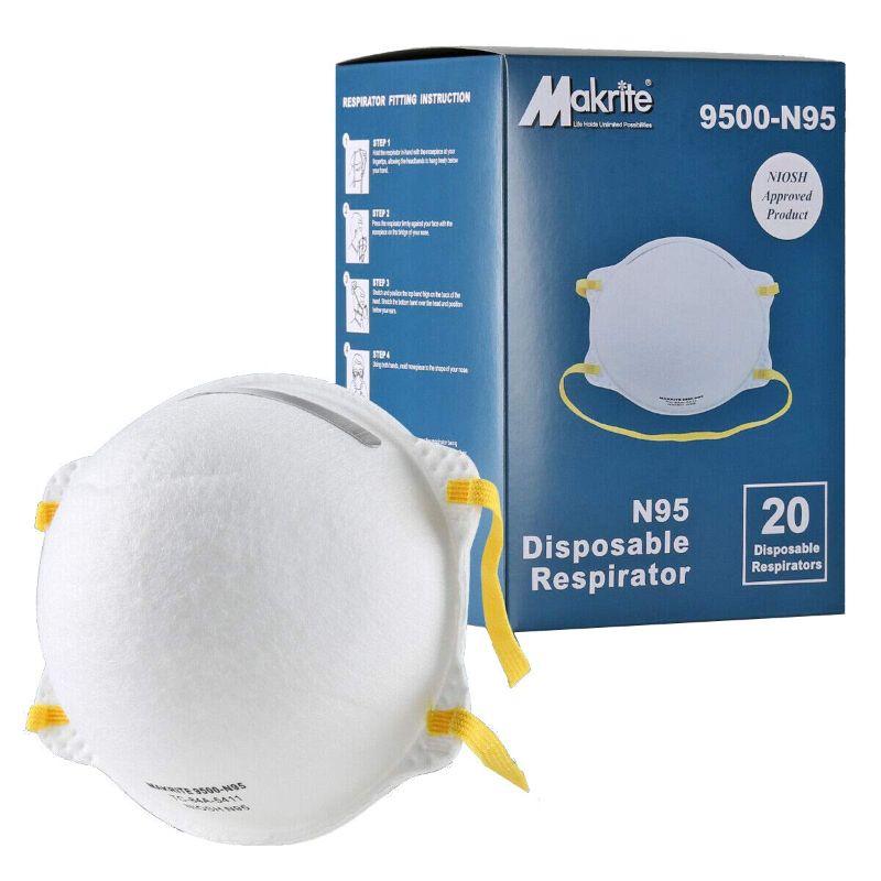 Photo 1 of ***15 PACK//NOT 20*** NIOSH Certified Makrite 9500-N95 Pre-Formed Cone Particulate Respirator Mask, M/L Size
