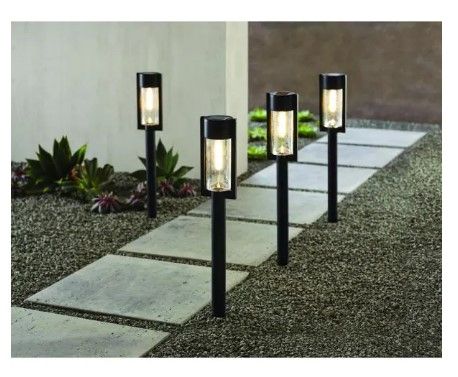 Photo 1 of 
Hampton Bay
Solar Black LED 15 Lumens Modern Bollard Path Light Set with Vintage Bulb (4-Pack)