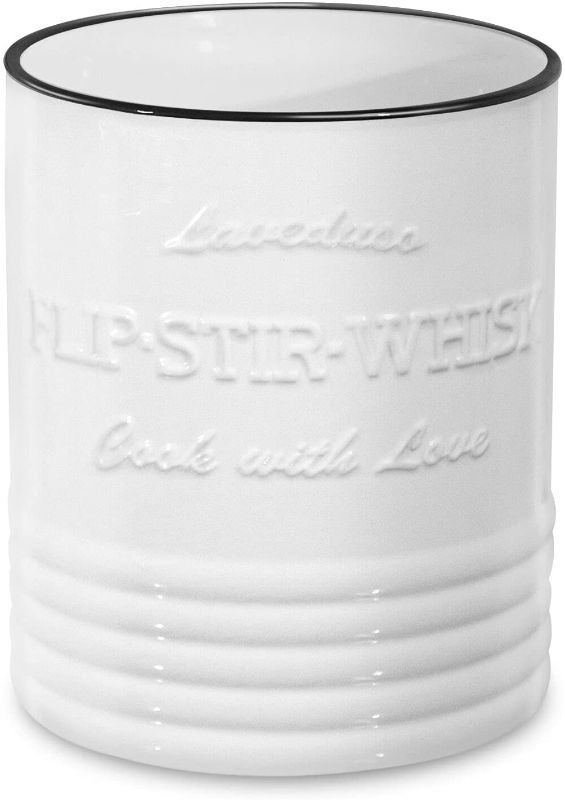 Photo 1 of *SET OF 2*Laveduso Utensil Holder, 7.2" Large Utensil Crock, Ceramic Utensil Holder for Countertop, with Cork mat, Stable and Easy to Clean, Vintage Cooking Utensil Holder for Farmhouse Kitchen Decor, White
