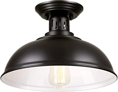 Photo 1 of ***SET OF 2** YAVILL Semi Flush Mount Ceiling Light, Farmhouse Ceiling Lighting Fixture, Industrial Vintage Rustic Lamp for Kitchen Hallway Porch Entryway Foyer, Matte Black Finish, 10 inch, E26 Base
