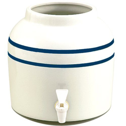 Photo 1 of **MISSING SPOUT**New Wave Enviro Products Blue Striped Porcelain Water Dispenser (Single), 2.5-Gallon
