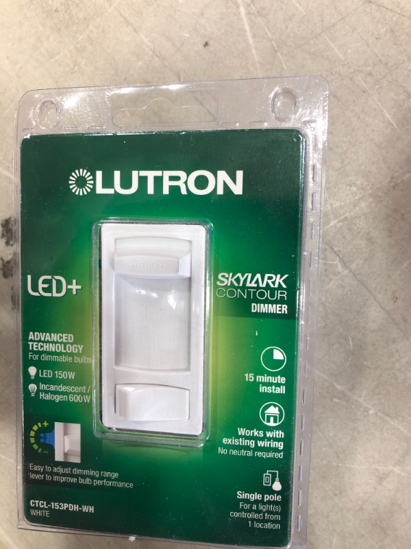 Photo 2 of Lutron Skylark Contour LED+ Dimmer Switch for Dimmable LED, Halogen and Incandescent Bulbs, Single-Pole or 3-Way, White
