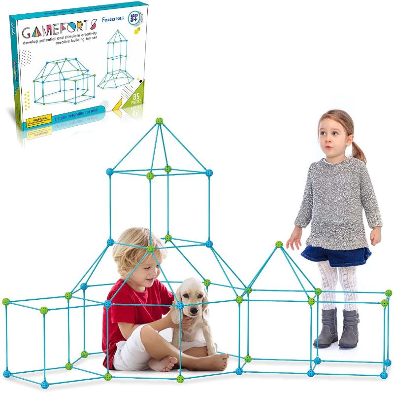 Photo 1 of Kids Construction Fort Building Kit 85 Pieces Gift Toys for Boys and Girls Age 3+, DIY Build Making Kits, Ultimate Fort Building Castles Tunnels Play Tent Rocket Tower Indoor & Outdoor Air Forts
