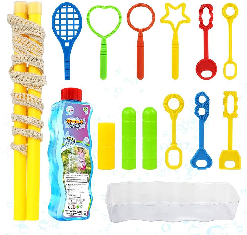 Photo 1 of 3 BOXES OF 15PCS Giant Bubble Wands Kit with Bubble Solution, Big Bubble Maker with Tray, Fun Outdoor Activities Toy Set, Yard Games and Birthday Party Favors for Kids and Adults
