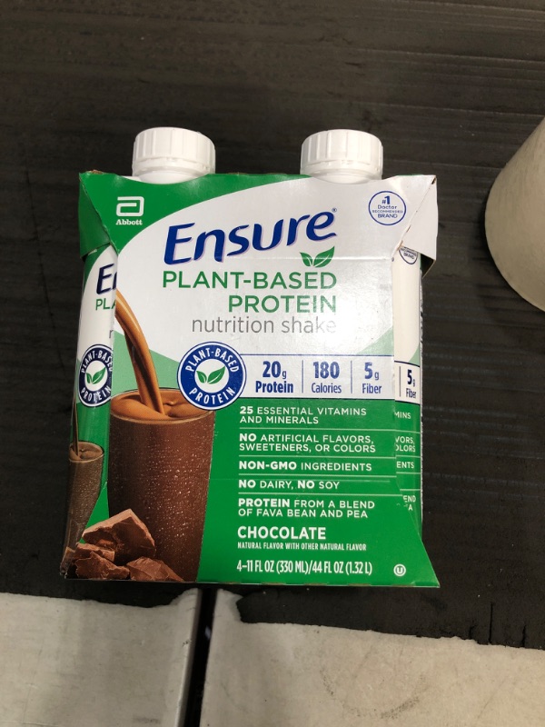 Photo 2 of 
best buy date april 2022  Ensure 100% Plant-Based Vegan Protein Nutrition Shakes with 20g Fava Bean and Pea Protein, Chocolate, 11 Fl Oz, 12 Count