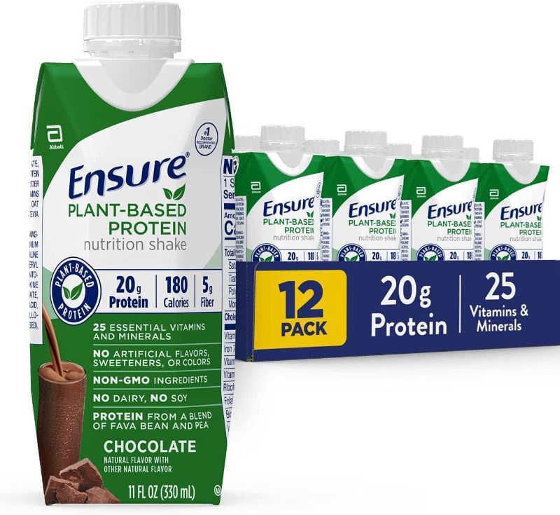 Photo 1 of 
best buy date april 2022  Ensure 100% Plant-Based Vegan Protein Nutrition Shakes with 20g Fava Bean and Pea Protein, Chocolate, 11 Fl Oz, 12 Count