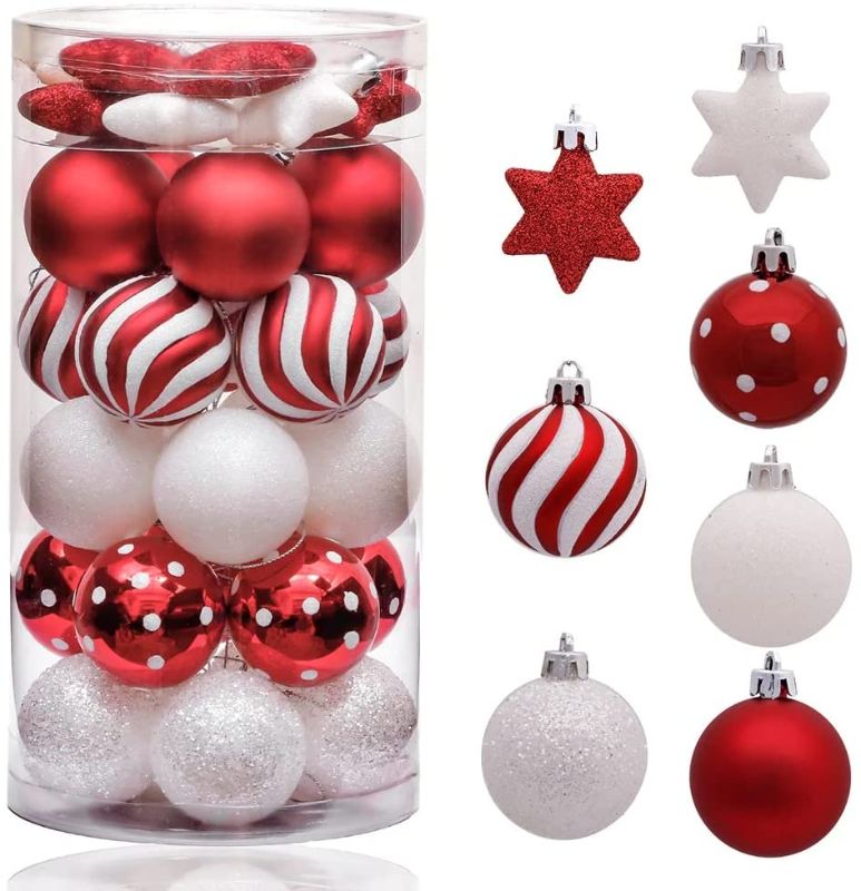 Photo 1 of 1.96" 35 Pieces silver Mixing White Christmas Balls Set Ornaments Xmas Tree Decoration, Small Plastic Shatterproof Hanging Ornaments, Glittering, Clear and Fillable Holiday Tree,