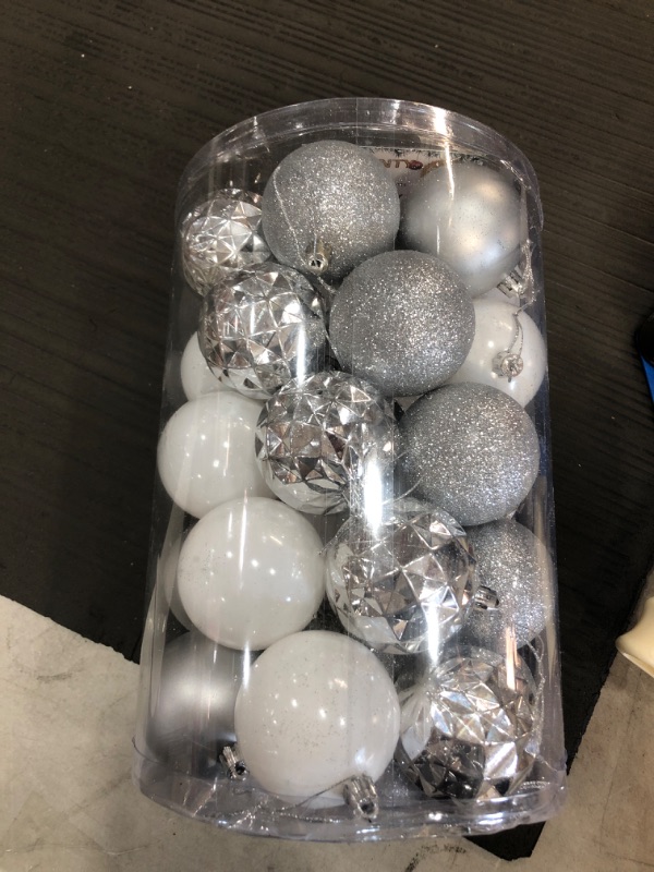 Photo 2 of 1.96" 35 Pieces silver Mixing White Christmas Balls Set Ornaments Xmas Tree Decoration, Small Plastic Shatterproof Hanging Ornaments, Glittering, Clear and Fillable Holiday Tree,