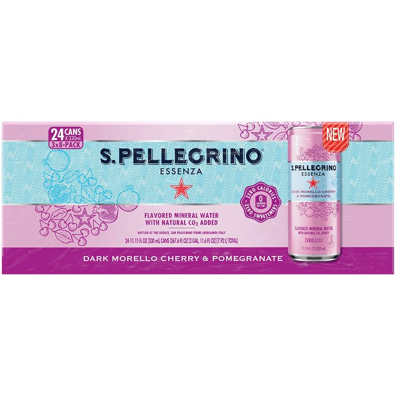 Photo 1 of  best by date 6/2022 S.Pellegrino Essenza Dark Morello Cherry & Pomegranate Flavored Mineral Water, 11.15 Fl Oz Can (24 Pack)