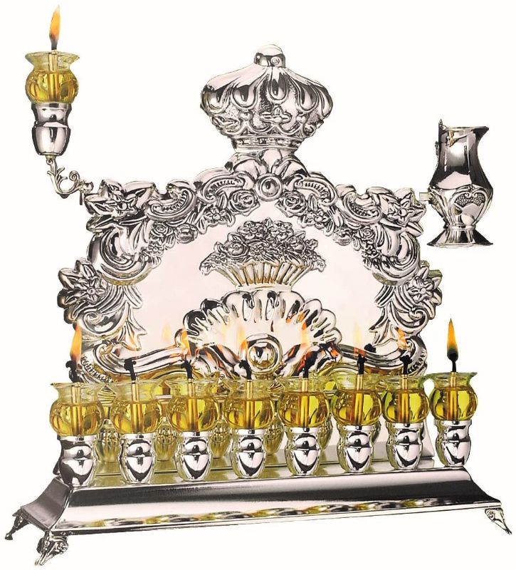 Photo 1 of  2 elevated candle holders damaged box damaged Ner Mitzvah Silver Plated Oil Wall Menorah - Fits Standard Chanukah Oil Cups and Large Candles - 11” High