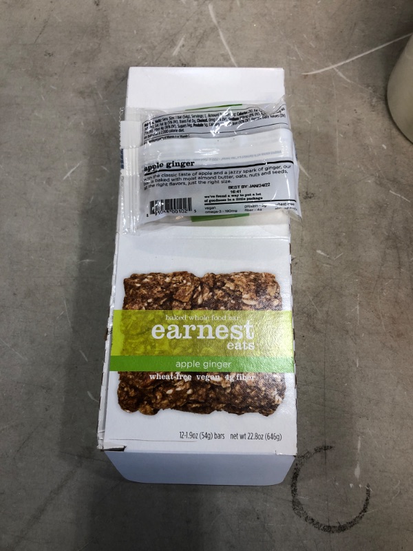 Photo 1 of  expires 01/24/2022 Earnest Eats Chewy Breakfast Bars with Whole Grain Oats and Almond Butter, Superfood, Vegan, Omega 3, Apple Ginger, 1.9 oz Bars, Pack of 12, 22.8 Ounce