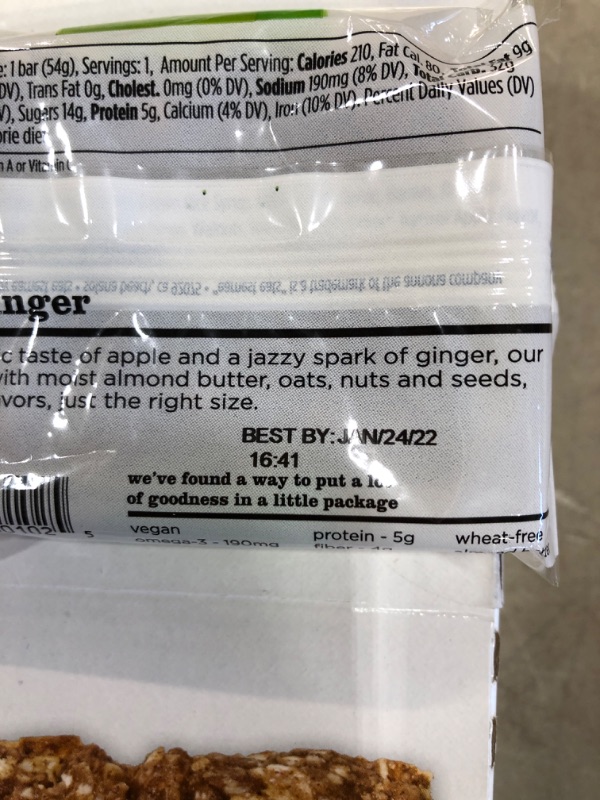 Photo 2 of  expires 01/24/2022 Earnest Eats Chewy Breakfast Bars with Whole Grain Oats and Almond Butter, Superfood, Vegan, Omega 3, Apple Ginger, 1.9 oz Bars, Pack of 12, 22.8 Ounce