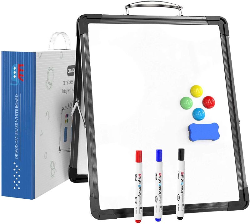 Photo 2 of 
Small Dry Erase White Board 12"X16" Magnetic Portable Desktop White Board for Kids Students Double Sided Foldable Whiteboard for Classroom Home Office