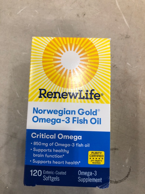 Photo 2 of  expires 01/2023 Renew Life® Norwegian Gold® Adult Fish Oil - Critical Omega, Fish Oil Omega-3 Supplement - Gluten & Dairy Free - 120 Burp-Free Softgel Capsules