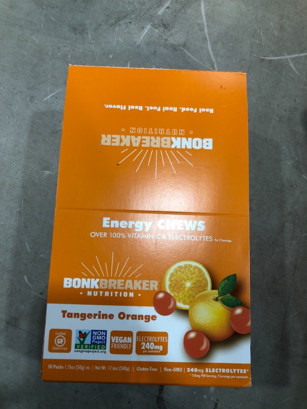 Photo 2 of  expires dec. 2023 Bonk Breaker Energy Chews, Dairy-Free, Gluten-Free Ingredients to Provide Quick Energy and Focus, 1 Box of 10 Packets, Tangerine Orange