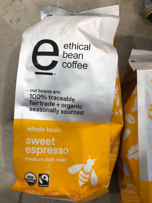 Photo 2 of  best before 04/21/2022 2 bags Ethical Bean Sweet Espresso Medium Dark Roast Fairtrade Organic Whole Bean Coffee (12 oz Bag)