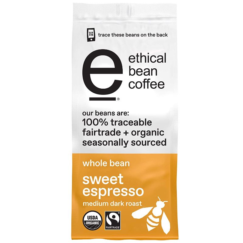 Photo 1 of  best before 04/21/2022 2 bags Ethical Bean Sweet Espresso Medium Dark Roast Fairtrade Organic Whole Bean Coffee (12 oz Bag)