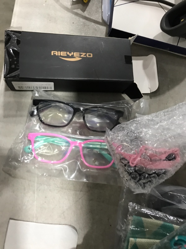 Photo 2 of AIEYEZO Kids Blue Light Blocking Glasses Silicone Flexible Square Eyeglasses Frame with Glasses Rope, 