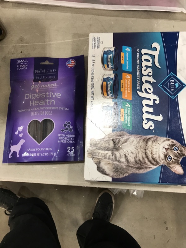 Photo 1 of **cat food expired jul 14,2024**Blue Buffalo Tastefuls Chicken, Turkey & Chicken & Ocean Fish & Tuna Entrées Variety Pack Pate Wet Cat Food, 5.5-oz Can, Case of 12
Get Naked Digestive Health Grain-Free Small Dental Stick Dog Treats, 18 Count **dog treat e