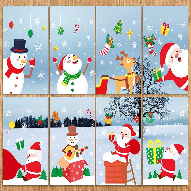 Photo 1 of 3 PACK**Macood Christmas Window Cling Stickers 8 Sheets Xmas Santa Claus Reindeer Tree Snowman Snowflake Decals 
