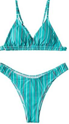 Photo 1 of NEW**SOLD AS IS** NOT REUNDABLE**
CUPSHE Women's Bikini Swimsuit Low Waist Stripe Triangle Two Piece Bathing Suit SIZE M
