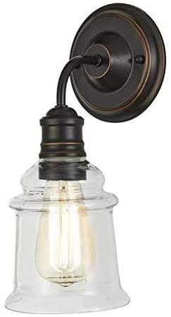 Photo 1 of 1-Light Antique Bronze Wall Sconce with Clear Glass Shade
