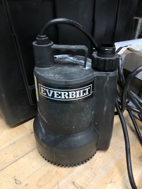 Photo 2 of Everbilt SUP54-HD 1/6 HP Plastic Utility Pump
model: SUP54-HD
serial number: T019670 (10/16/2021)