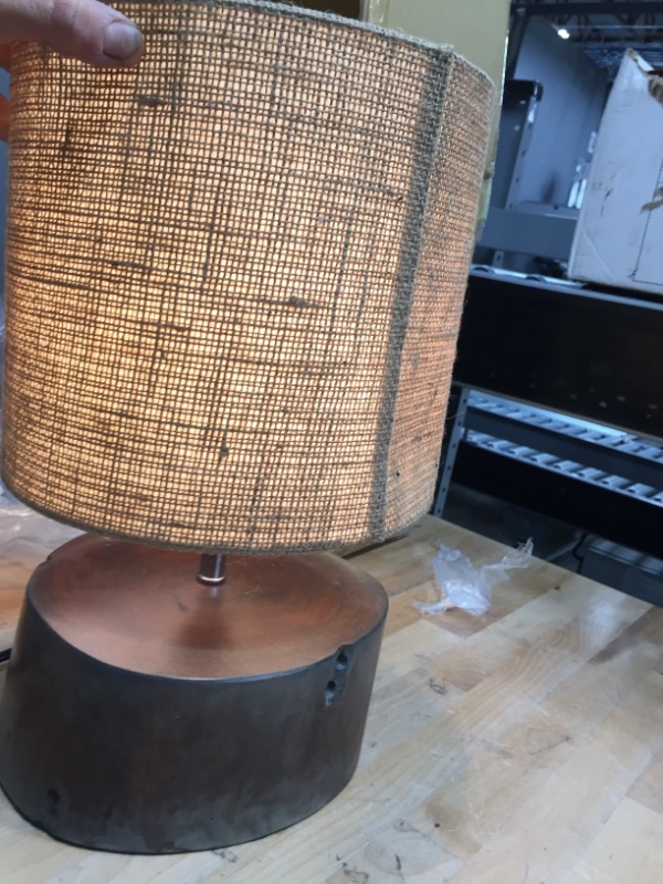 Photo 2 of **LIGHT BULB NOT INCLUDED**
14" Mahogany Wood Log Table Lamp with Jute Oval Shade Natural - Olivia & May