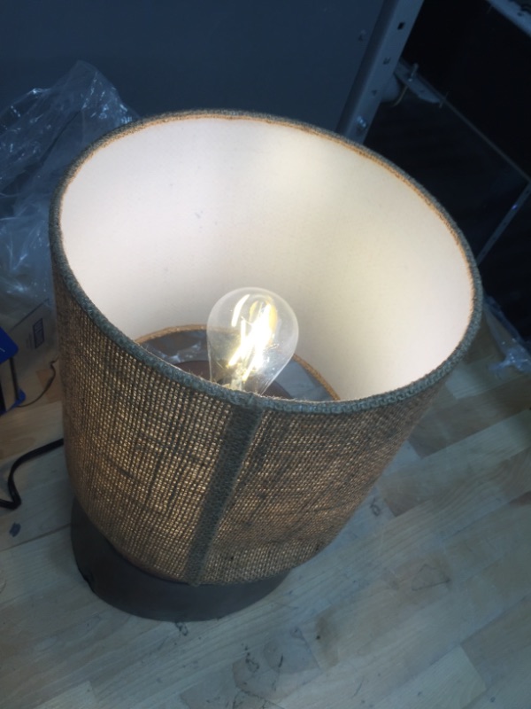 Photo 4 of **LIGHT BULB NOT INCLUDED**
14" Mahogany Wood Log Table Lamp with Jute Oval Shade Natural - Olivia & May