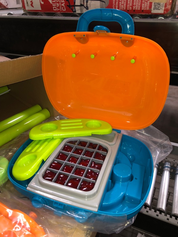 Photo 1 of BBQ Grill Toy Set - Interactive Play Kitchen Set with Lights and Sounds, Wheels, Toy Food, and Cooking Accessories by Hey! Play!, Multicolor, (80-PP-TK081711)
