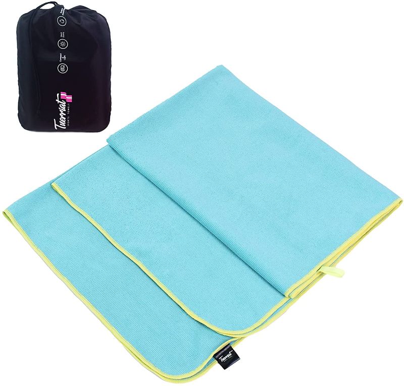 Photo 1 of Tuerriat Microfiber Towel ?Tennis Towel & Camping Towel?Fast Drying ,Super Absorbent and Ultra Compact?Suitable for Gym Hiking Beach Camping Swimming Yoga ?1 Pack, Aquamarine ?
