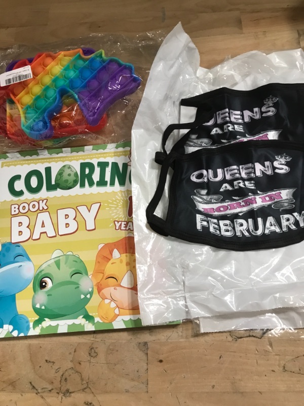 Photo 1 of ASSORTED ITEMS, 1 COLORING BOOK, 3 POP ITS, 2 FACE MASK 