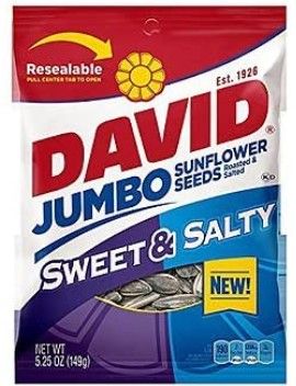 Photo 1 of **BEST BY 09-16-2022**DAVID Roasted and Salted Sweet and Salty Jumbo Sunflower Seeds, Keto Friendly, 5.25 oz 12-PACK