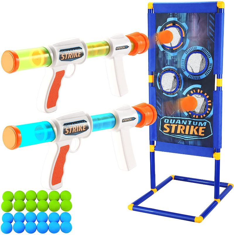 Photo 1 of JOYIN Foam Ball Popper Gun Toy Set with Standing Shooting Target, Foam Ball Popper Air Toy Guns, 24 Foam Balls, Shooting Game for Kids Indoor Outdoor Play
