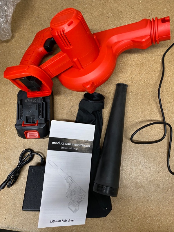 Photo 2 of Cordless Leaf Blower,Battery-Powered Leaf blowers,42-Volt Cordless Turbo Fan Blower Kit,Handheld Dust Bag Sweeper Vacuums,18000r/min No-Load Speed,Battery and Charger is Included
