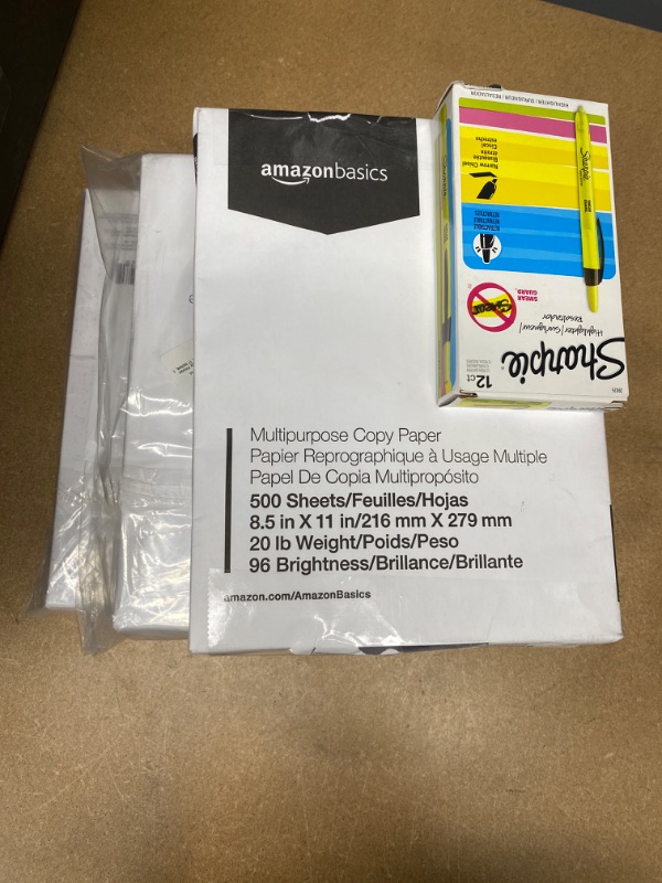 Photo 1 of *Non- Refundable*Home Good Items 
- Sharpie Retractable Highlighter, Yellow, Pack of 12
-AmazonBasics Multipurpose Copy Printer Paper - 96 Bright White, 8.5 x 11 Inches, 1 Ream (500 Sheets) 3 PACK 
