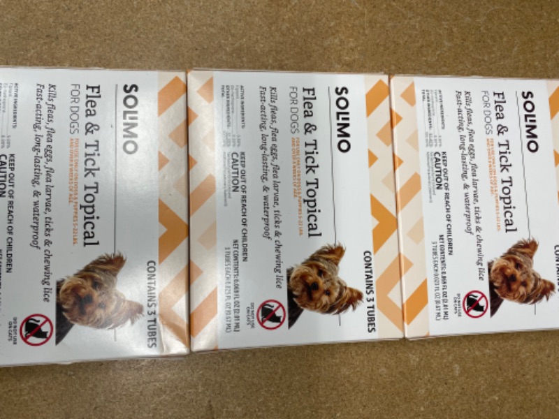 Photo 2 of Amazon Brand - Solimo Flea and Tick Treatment for Dogs, 3 Count 3 pack 
