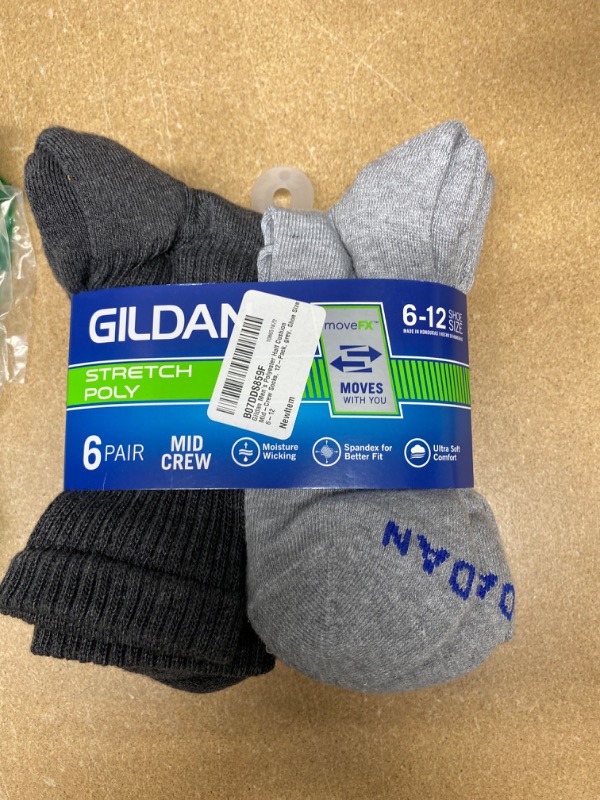 Photo 2 of Men’s Gildan 6pk Mid Crew Socks Size 6-12 (Grey & Heather Grey) Stretch Poly
