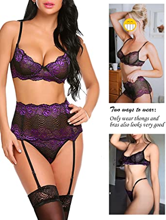 Photo 1 of Avidlove Women Lingerie Set with Garter Belts Sexy Bra and Panty Underwire Lingerie Sets purple xxl
