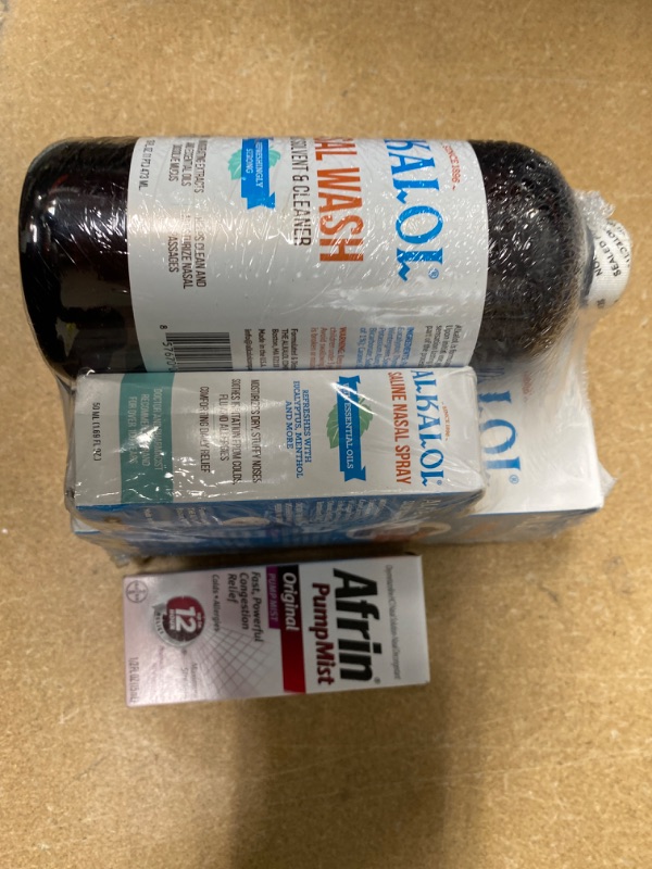 Photo 1 of **NON- REFUNDABLE** 
Alkalol - A Natural Soothing Nasal Wash, menthol, 2 Piece Set 1 Count exp 06/23
Afrin Original Maximum Strength 12 Hour Nasal Congestion Relief Pump Mist - 0.5oz (15 mL) EXP 11/24

