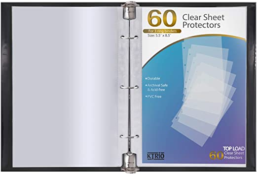 Photo 1 of KTRIO Heavyweight Sheet Protectors 5.5 x 8.5 inch Clear Page Protectors for Mini 3 Ring Binder, Plastic Sleeves for Binders, Top Loading Paper Protector, 60 Pack
6 pack 