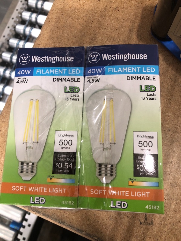 Photo 2 of 2 PACK Westinghouse Lighting 4518200 4.5 Watt (40 Watt Equivalent) ST20 Dimmable Clear Filament LED Light Bulb, Medium Base, Warm White
