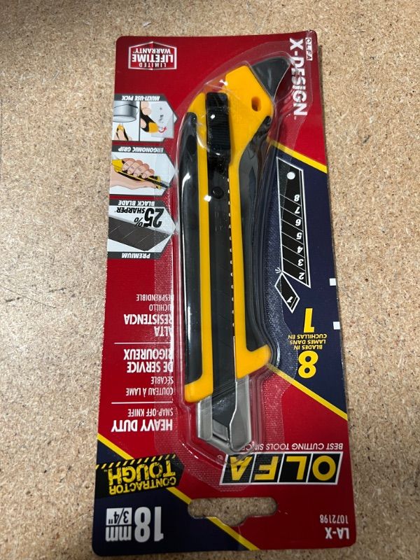 Photo 2 of 2 PCKS OF 18MM OLFA® LA-X Fiberglass Rubber Grip Utility Knife - Black/Yellow 8 BLADES INCLUDED