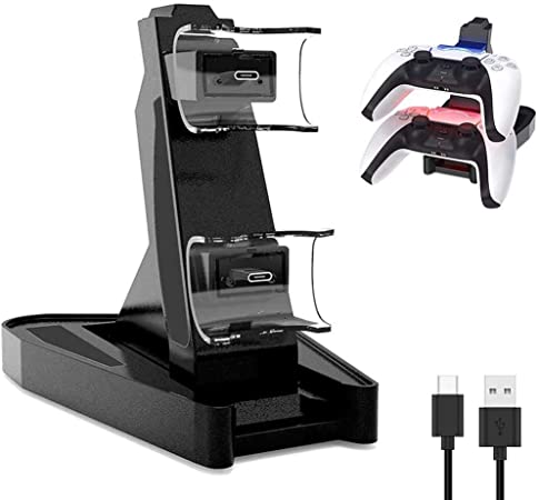 Photo 1 of PS5 DualSense Controller Charger, Aosai Playstation 5 Controller Charger Charging Docking Station Stand.Dual USB Fast Charging Station & LED Indicator for Sony PS5 DualSense Controller (Black)
