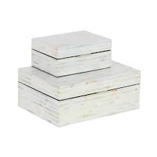 Photo 1 of 12 in. and 8 in. Coastal Living Rectangular White Mother of Pearl Boxes (Set of 2)