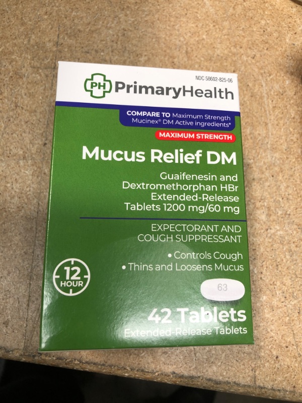 Photo 2 of **EXPIRES 05/2022** Primary Health Mucus Relief DM Maximum Strength Dextromethorphan 60mg, Guaifenesin 1200mg, Extended-Release Tablets, 42Count
