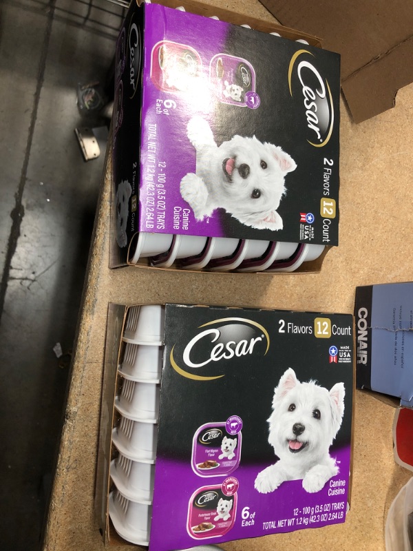 Photo 2 of **EXPIRES 12/02/2022** (24 Pack) CESAR Soft Wet Dog Food Classic Loaf in Sauce Filet Mignon and Porterhouse Steak Flavors Variety Pack, 3.5 oz. Easy Peel Trays
