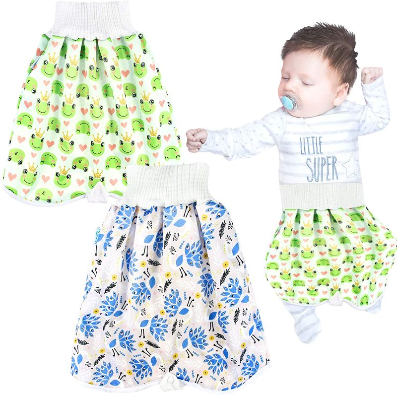 Photo 1 of Leekalos Upgrade Training Pants Cloth Diaper Skirts/Shorts for Babies and Toddlers - 2 Pack Bamboo Waterproof Toilet Training Pants Diaper Guard for Bedwetting Boys and Girls(Frog Peacock, 4-8T)
