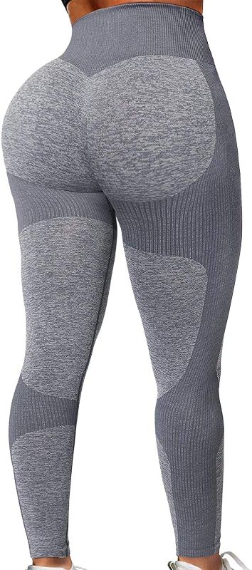 Photo 1 of JUNMOUYI Seamless Leggings Butt Lifting Tummy Control Workout Yoga Pants for Women High Waisted Gym Outfit Tights, MEDIUM, GRAY