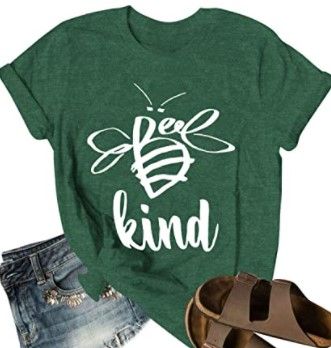 Photo 1 of TOBRIEF Be Kind Tshirt Women Short Sleeve T-Shirt Bee Graphic Tee Long Sleeve Pocket Shirt Casual Tops, SMALL, DARK GREEN
